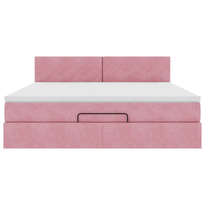 Estrutura de cama otomana com colchão 160x200 cm veludo rosa