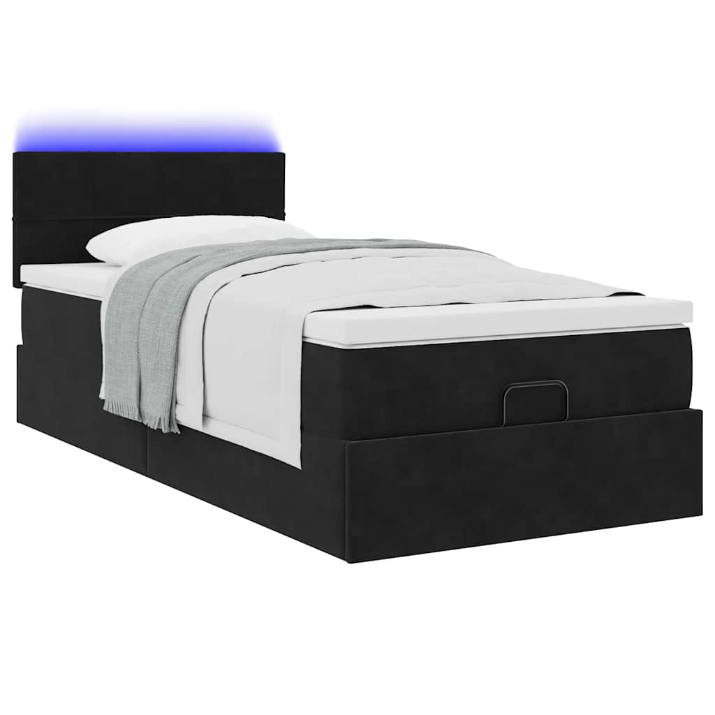 Estrutura de cama otomana vidaXL com colchão preto 100x200cm Veludo