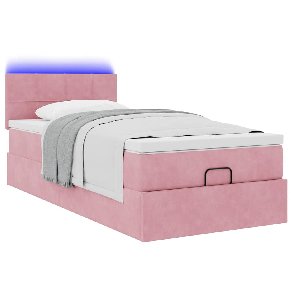 moldura de cama otomana vidaXL com colchão rosa 100x200cm veludo