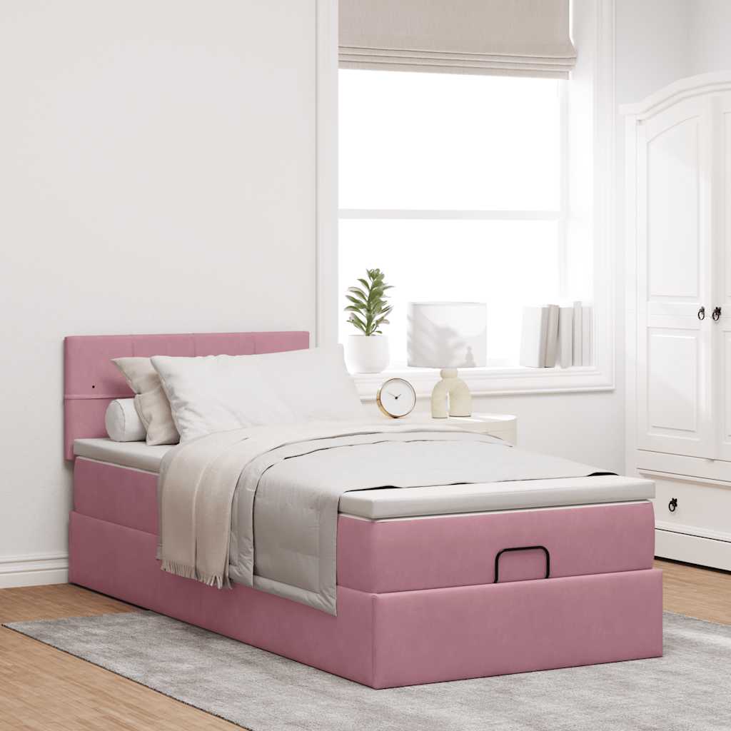 moldura de cama otomana vidaXL com colchão rosa 100x200cm veludo