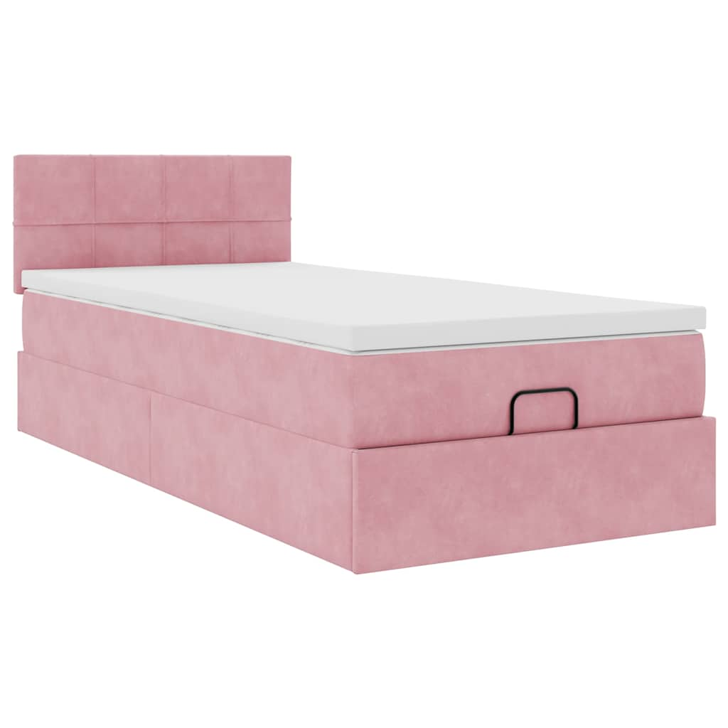 moldura de cama otomana vidaXL com colchão rosa 100x200cm veludo