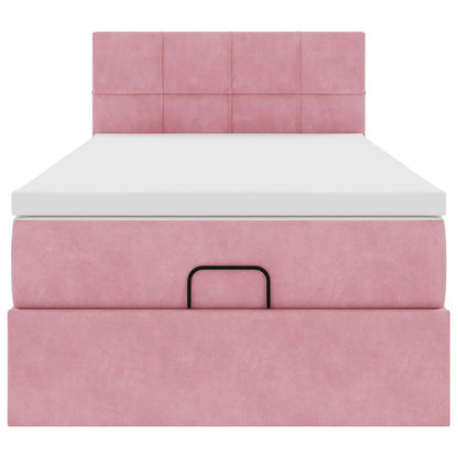 moldura de cama otomana vidaXL com colchão rosa 100x200cm veludo