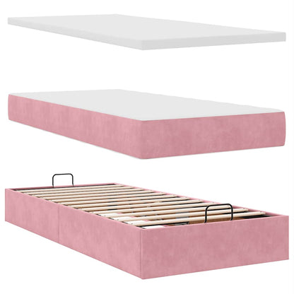 moldura de cama otomana vidaXL com colchão rosa 100x200cm veludo