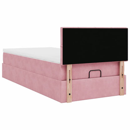 moldura de cama otomana vidaXL com colchão rosa 100x200cm veludo