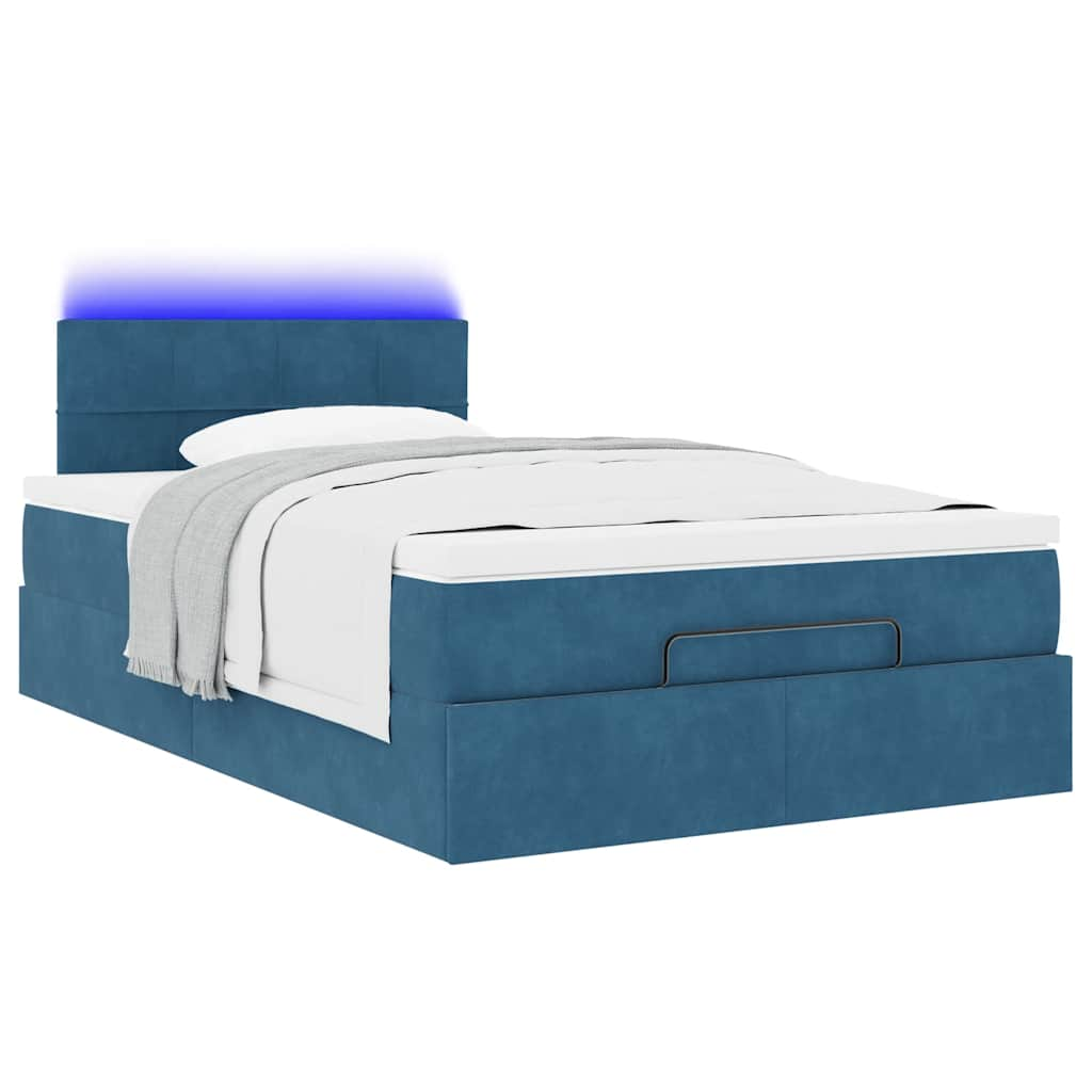 Estrutura de cama otomana com colchão azul escuro Veludo