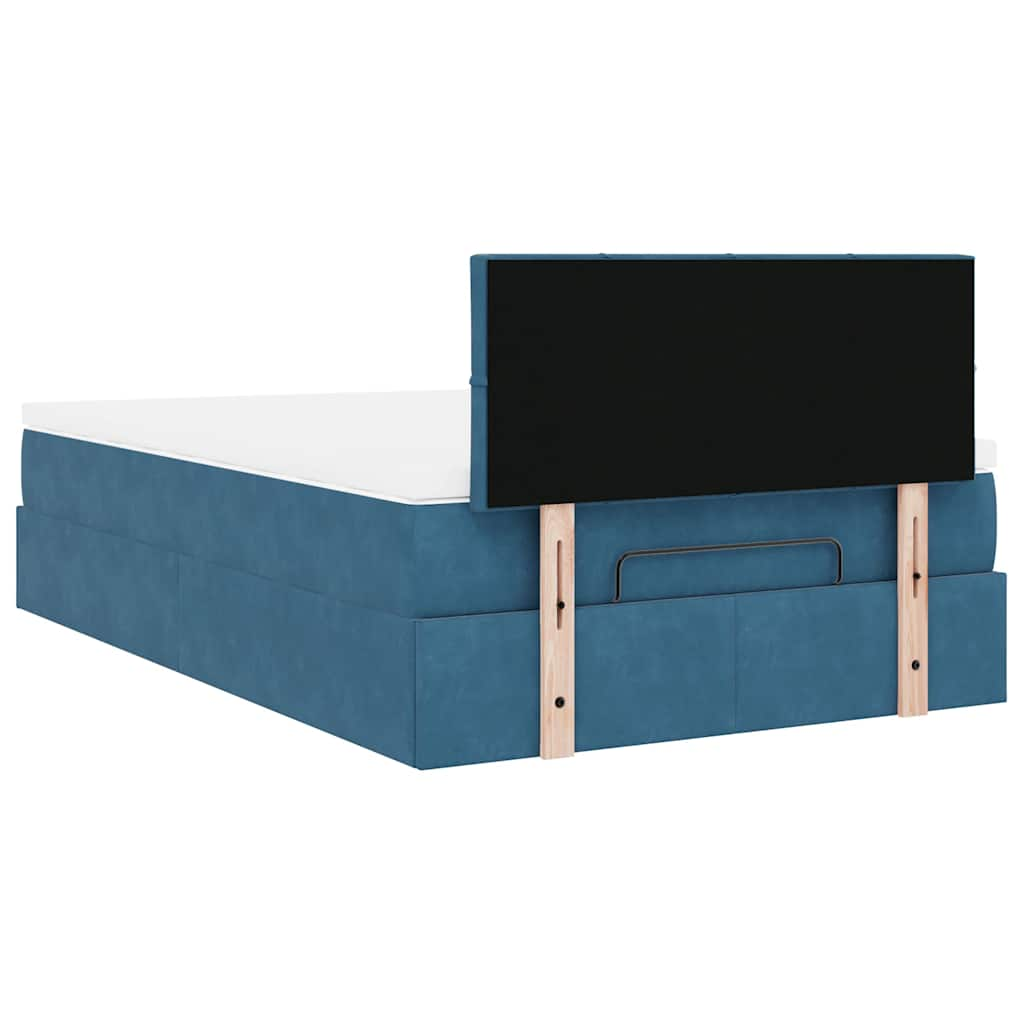 Estrutura cama otomana colchão 120x200cm veludo azul escuro