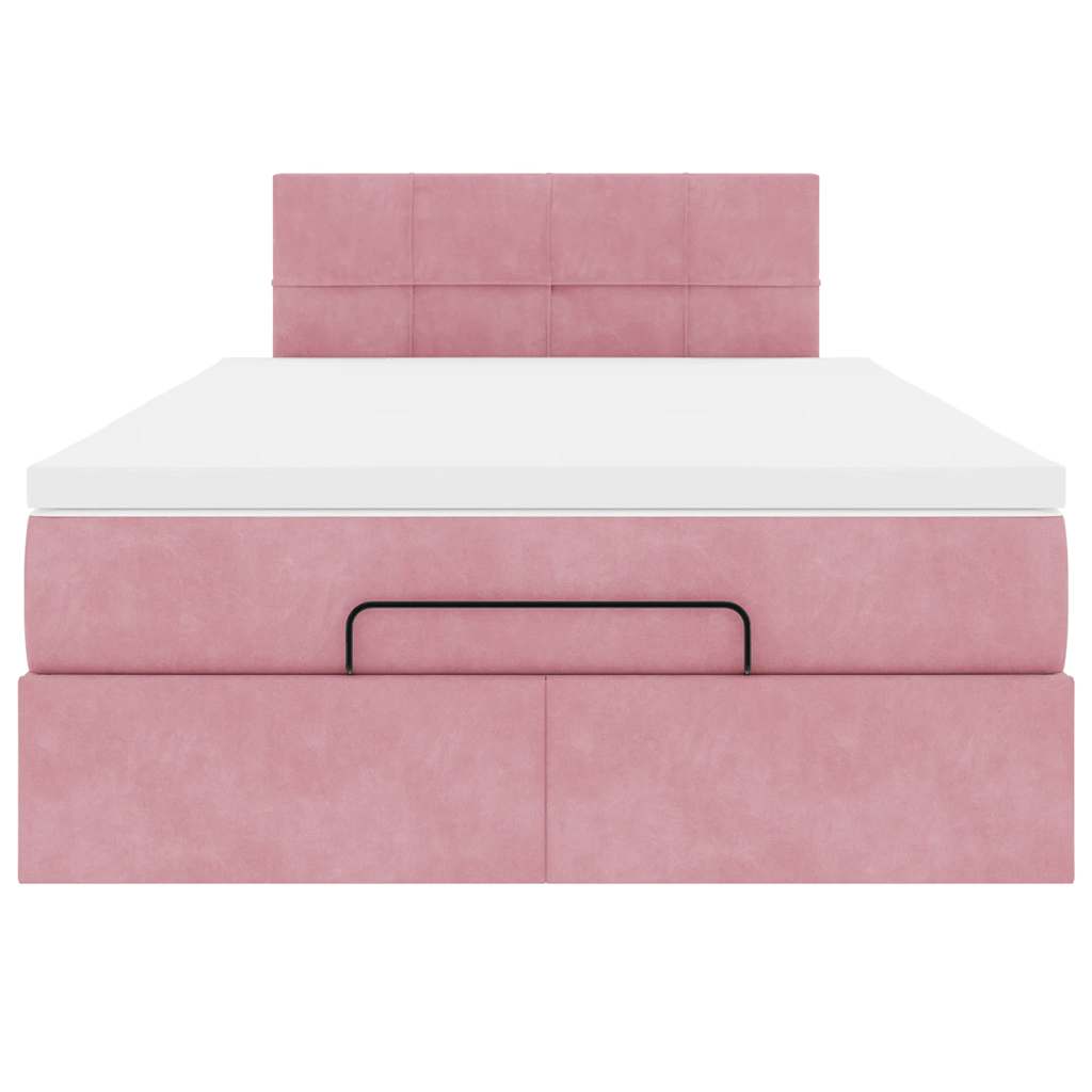 Estrutura de cama otomana com colchão 120x200 cm veludo rosa