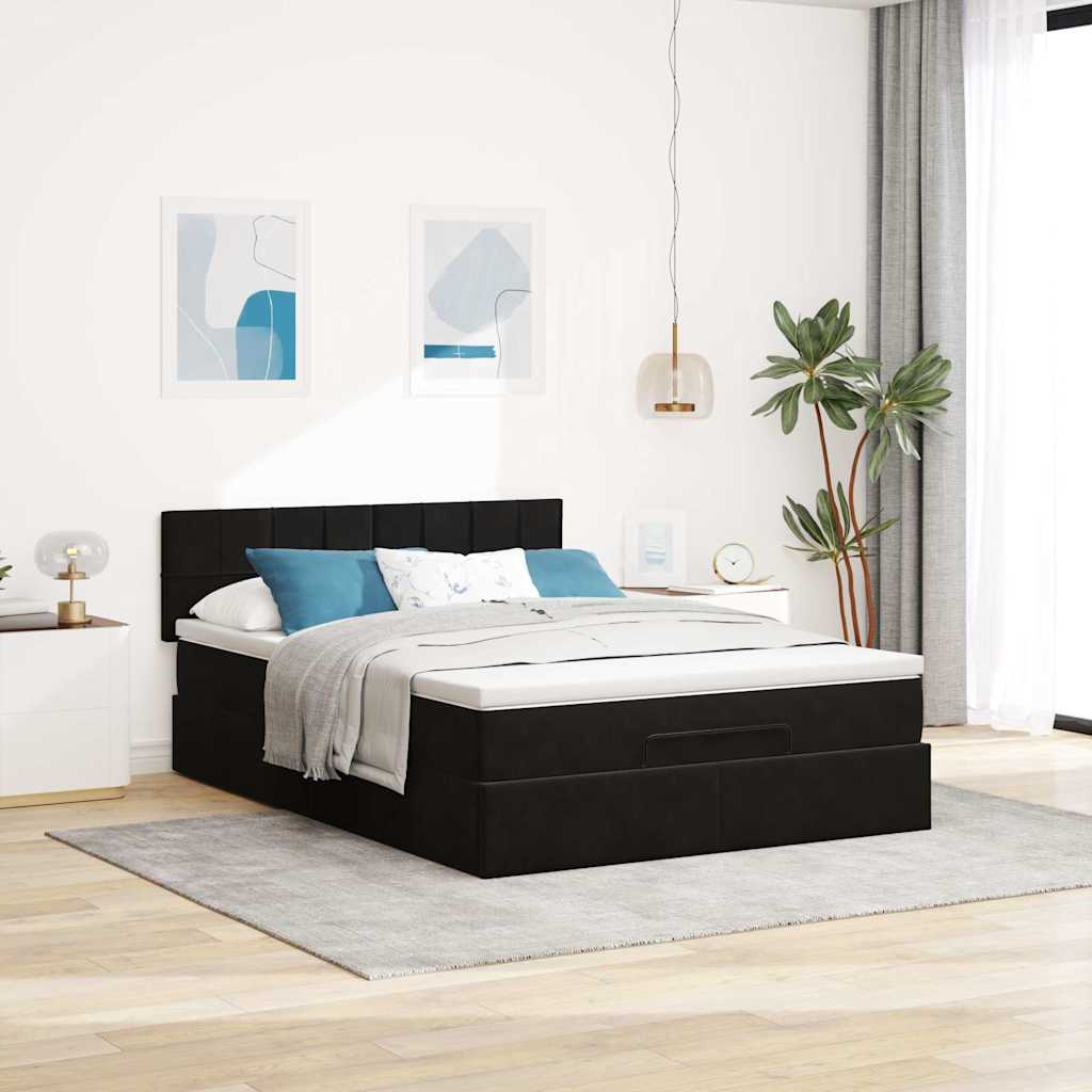 Estrutura de cama otomana com colchão 140x190 cm veludo preto