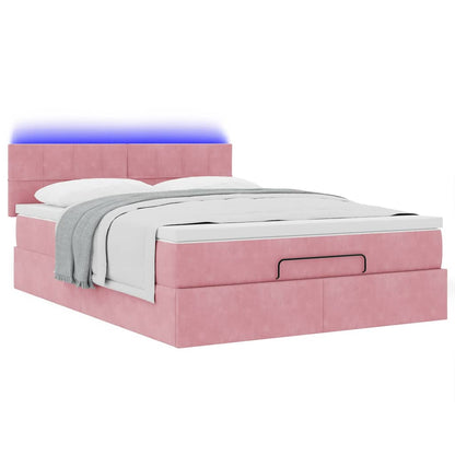 Estrutura de cama otomana com colchão 140x190 cm veludo rosa