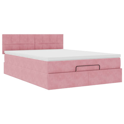 Estrutura de cama otomana com colchão 140x190 cm veludo rosa