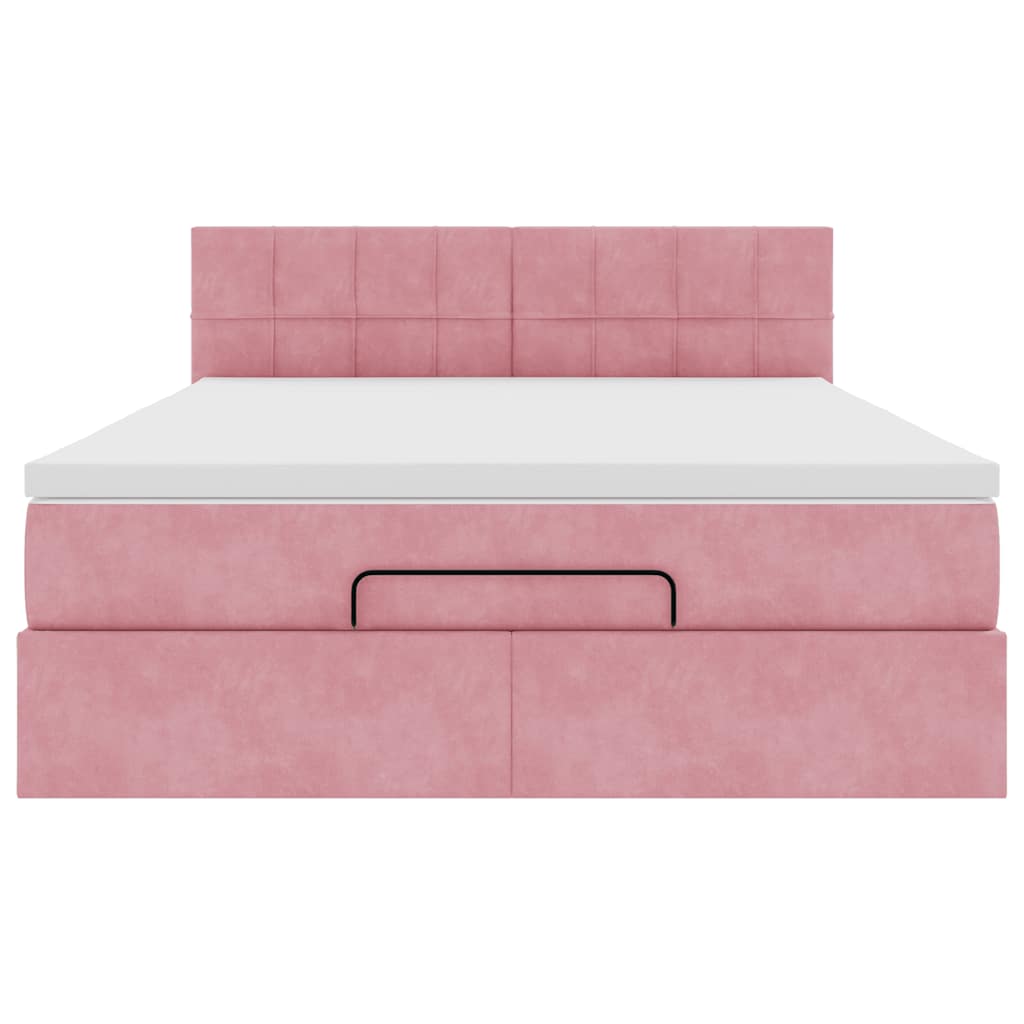 Estrutura de cama otomana com colchão 140x190 cm veludo rosa