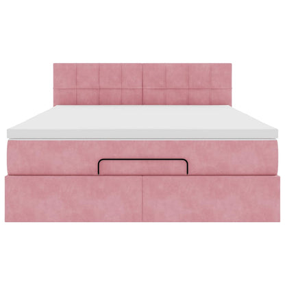 Estrutura de cama otomana com colchão 140x190 cm veludo rosa