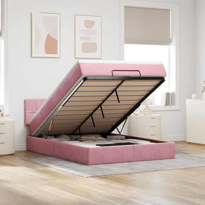 Estrutura de cama otomana com colchão 140x190 cm veludo rosa