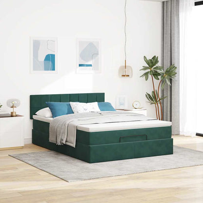 Estrutura de cama otomana com colchão 140x200 cm verde escuro