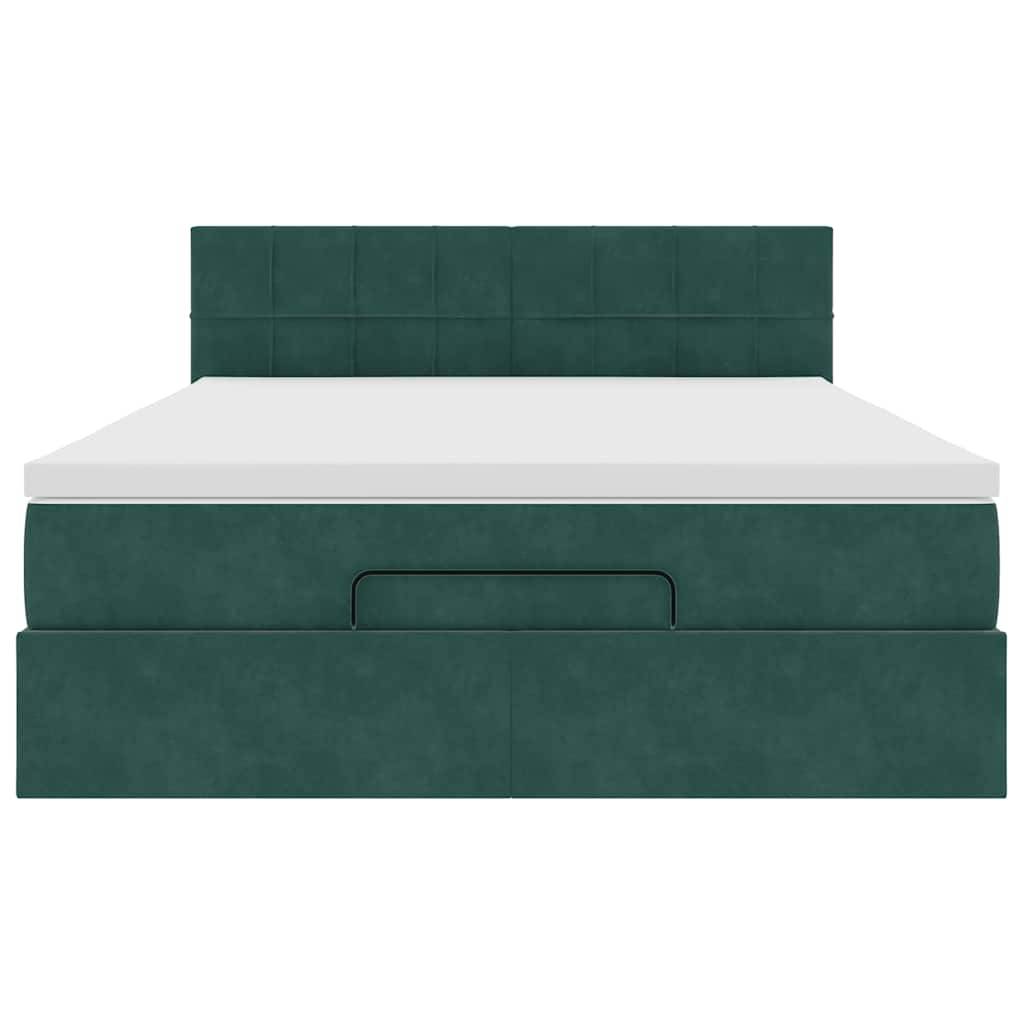 Estrutura de cama otomana com colchão 140x200 cm verde escuro