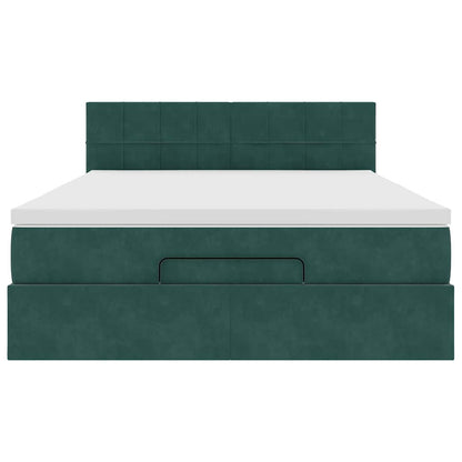 Estrutura de cama otomana com colchão 140x200 cm verde escuro