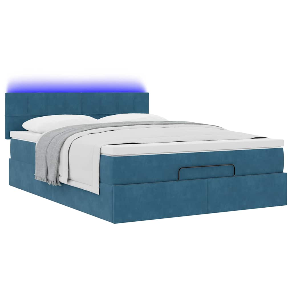 Estrutura de cama otomana com colchão 140x200 cm azul escuro