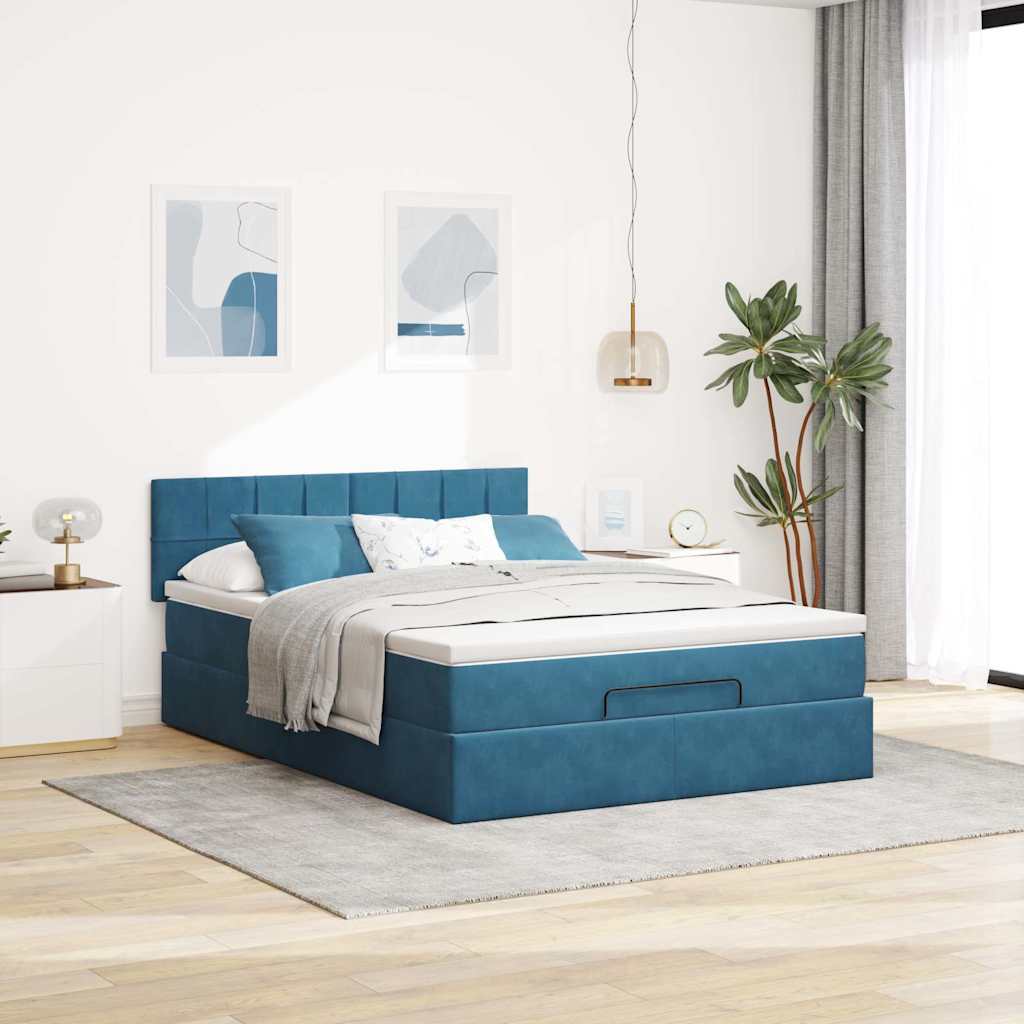 Estrutura de cama otomana com colchão 140x200 cm azul escuro