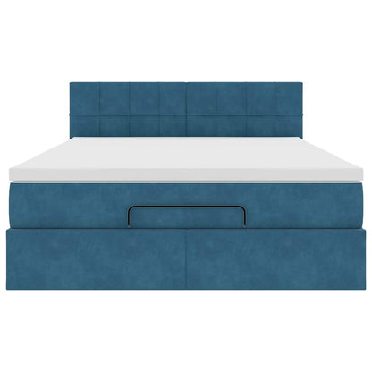 Estrutura de cama otomana com colchão 140x200 cm azul escuro