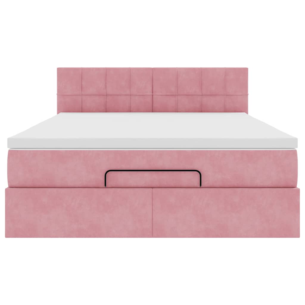 Estrutura de cama otomana com colchão 140x200 cm veludo rosa