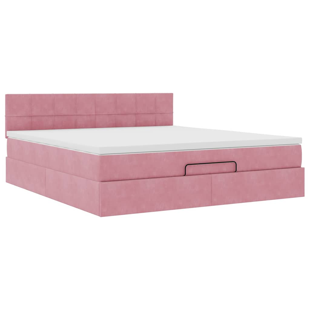 Estrutura de cama otomana com colchão 160x200 cm veludo rosa