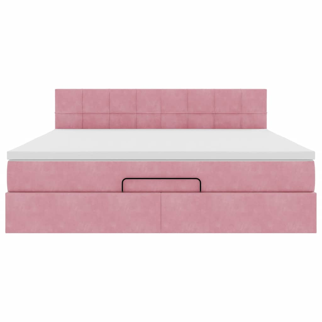 Estrutura de cama otomana com colchão 160x200 cm veludo rosa