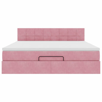 Estrutura de cama otomana com colchão 160x200 cm veludo rosa