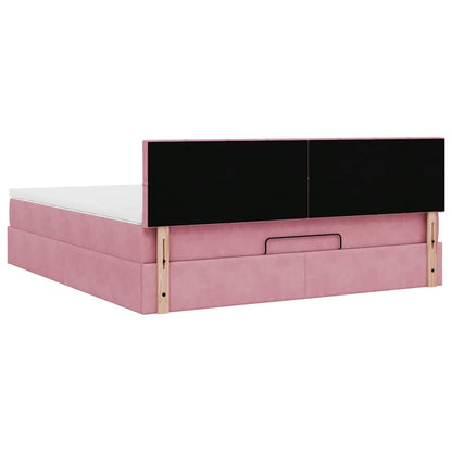 Estrutura de cama otomana com colchão 160x200 cm veludo rosa