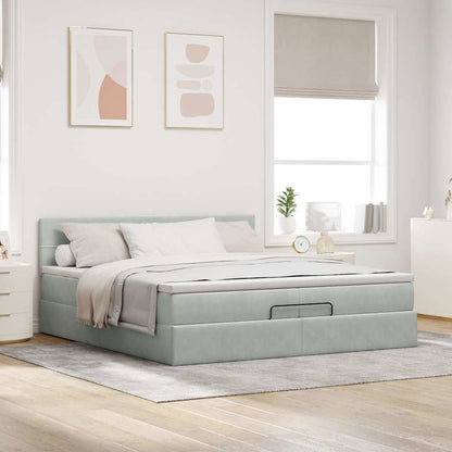 Estrutura cama otomana colchões 200x200cm veludo cinzento claro