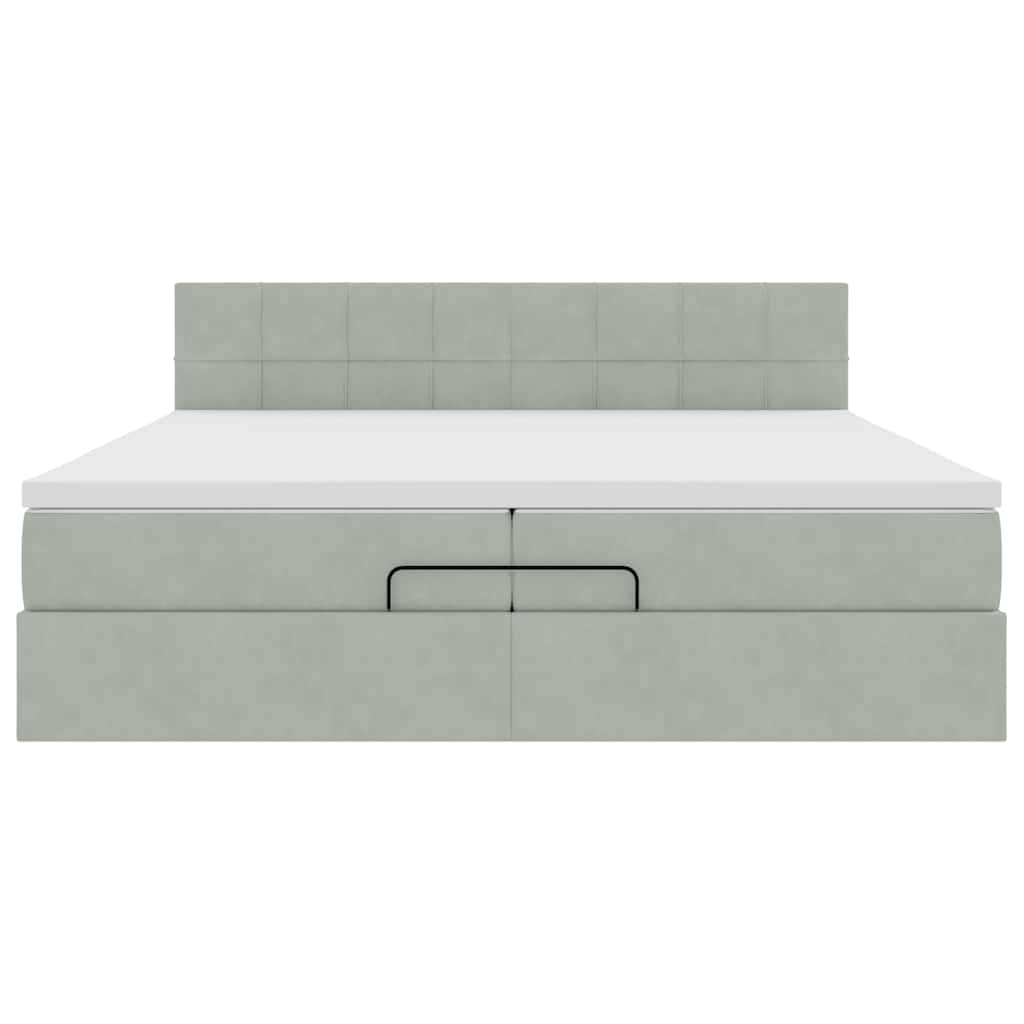 Estrutura cama otomana colchões 200x200cm veludo cinzento claro