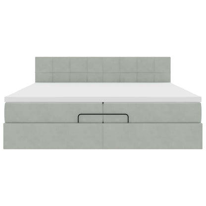 Estrutura cama otomana colchões 200x200cm veludo cinzento claro