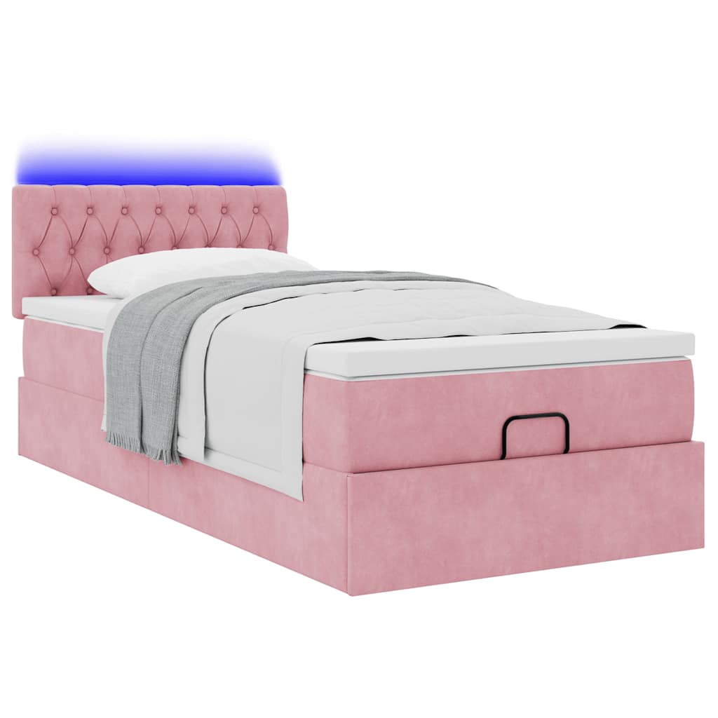 Estrutura de cama otomana com colchão rosa 90x200cm veludo