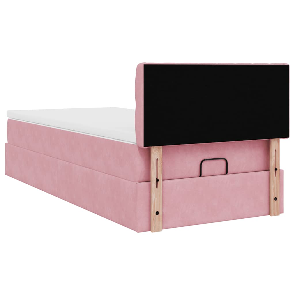 Estrutura de cama otomana com colchão rosa 90x200cm veludo