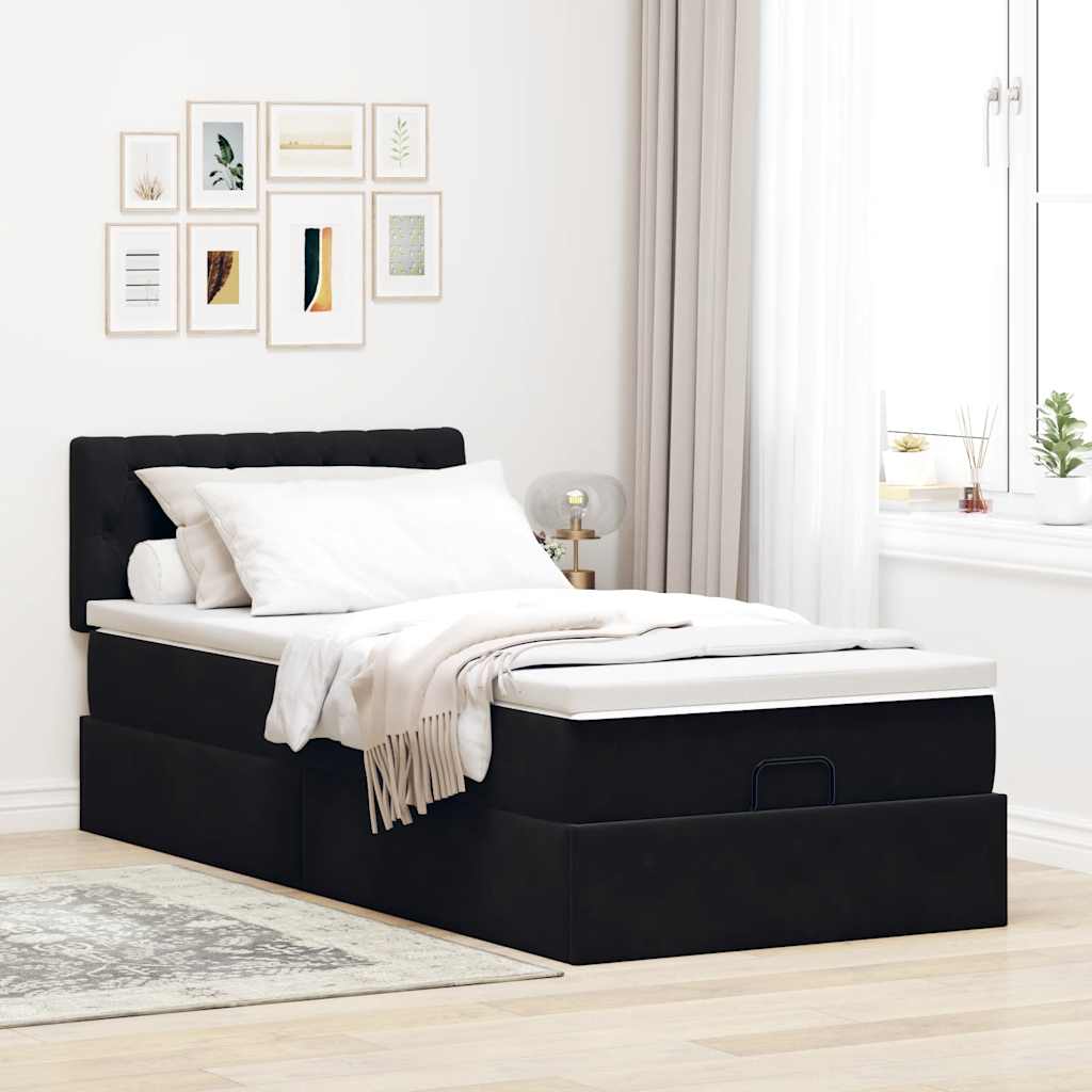 Estrutura de cama otomana vidaXL com colchão preto 100x200cm Veludo