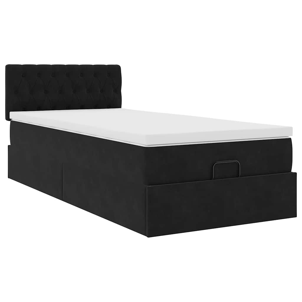 Estrutura de cama otomana vidaXL com colchão preto 100x200cm Veludo