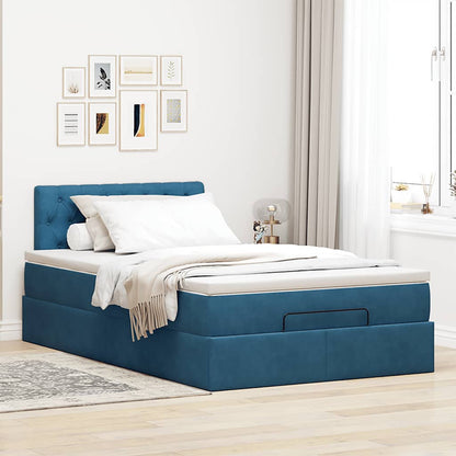 Estrutura cama otomana colchão 120x200cm veludo azul escuro