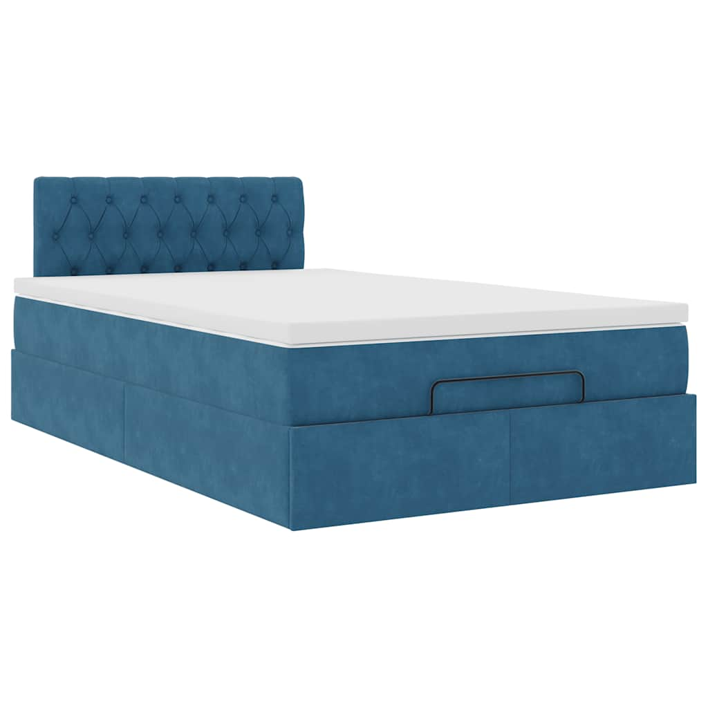 Estrutura cama otomana colchão 120x200cm veludo azul escuro