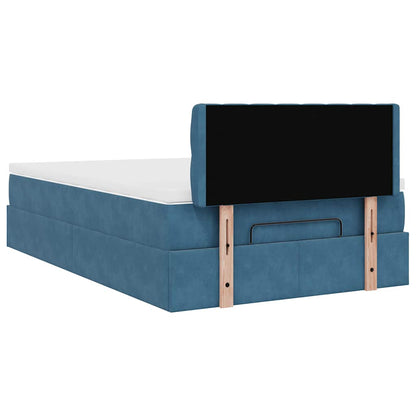 Estrutura cama otomana colchão 120x200cm veludo azul escuro