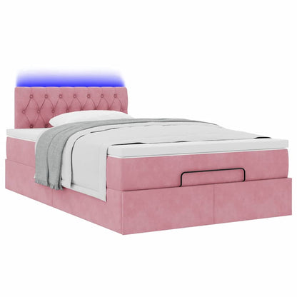 Estrutura de cama otomana com colchão 120x200 cm veludo rosa