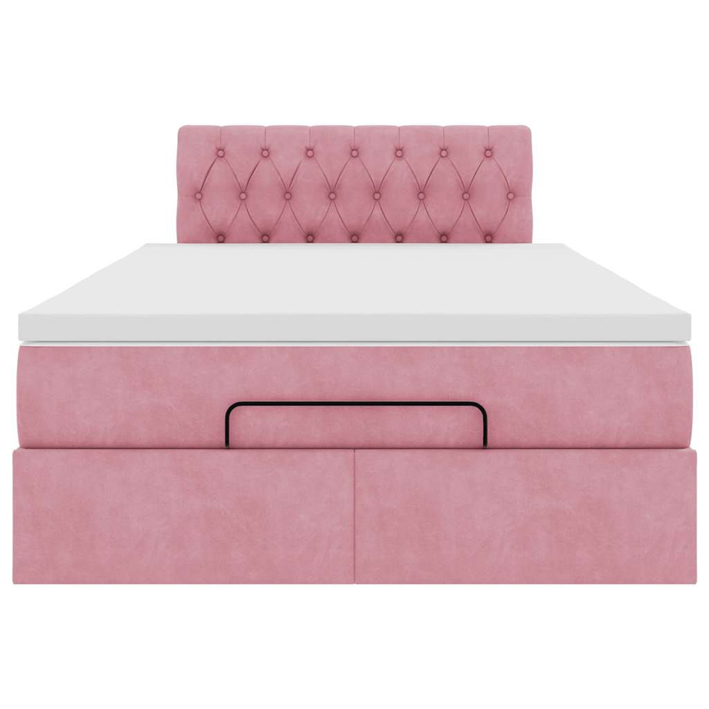 Estrutura de cama otomana com colchão 120x200 cm veludo rosa