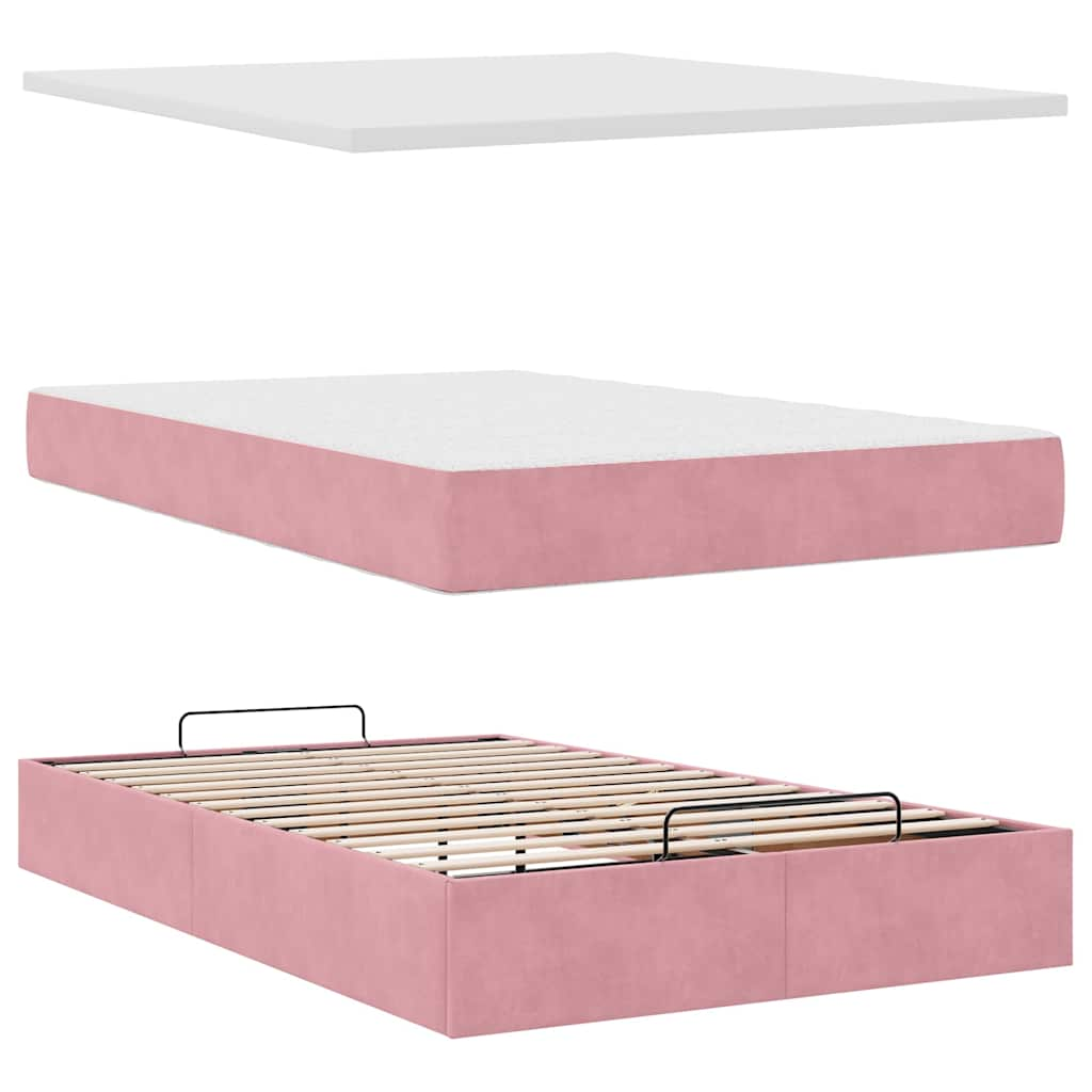 Estrutura de cama otomana com colchão 120x200 cm veludo rosa