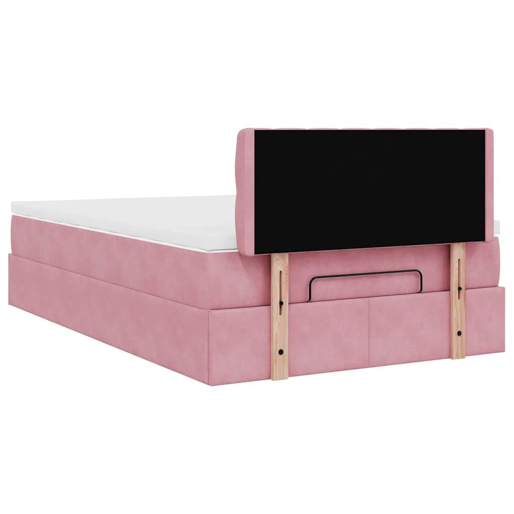 Estrutura de cama otomana com colchão 120x200 cm veludo rosa