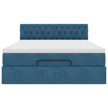 Estrutura de cama otomana com colchão 140x190cm azul escuro