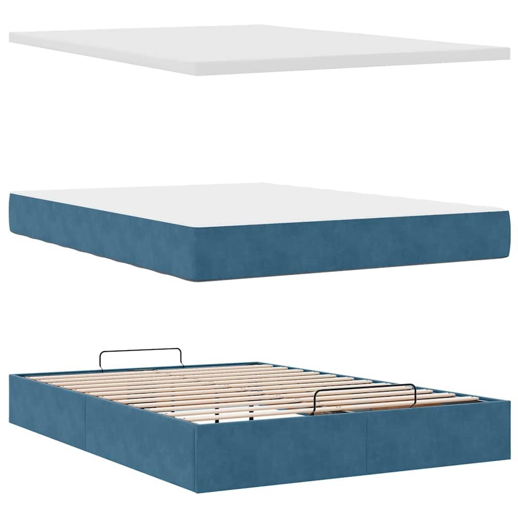 Estrutura de cama otomana com colchão 140x190cm azul escuro