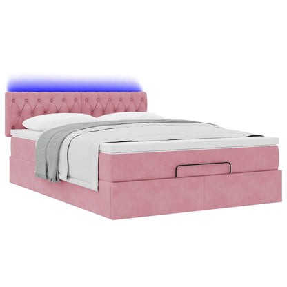 Estrutura de cama otomana com colchão 140x190 cm veludo rosa