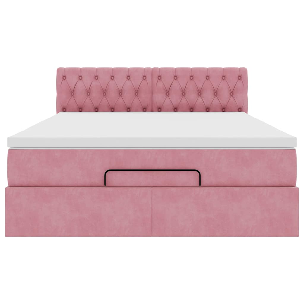 Estrutura de cama otomana com colchão 140x190 cm veludo rosa