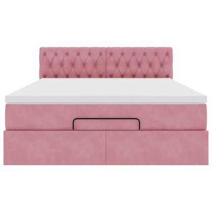 Estrutura de cama otomana com colchão 140x190 cm veludo rosa