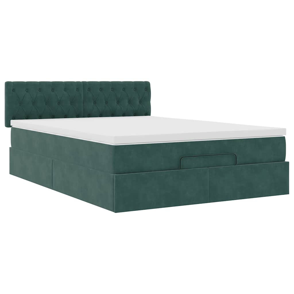 Estrutura de cama otomana com colchão 140x200 cm verde escuro