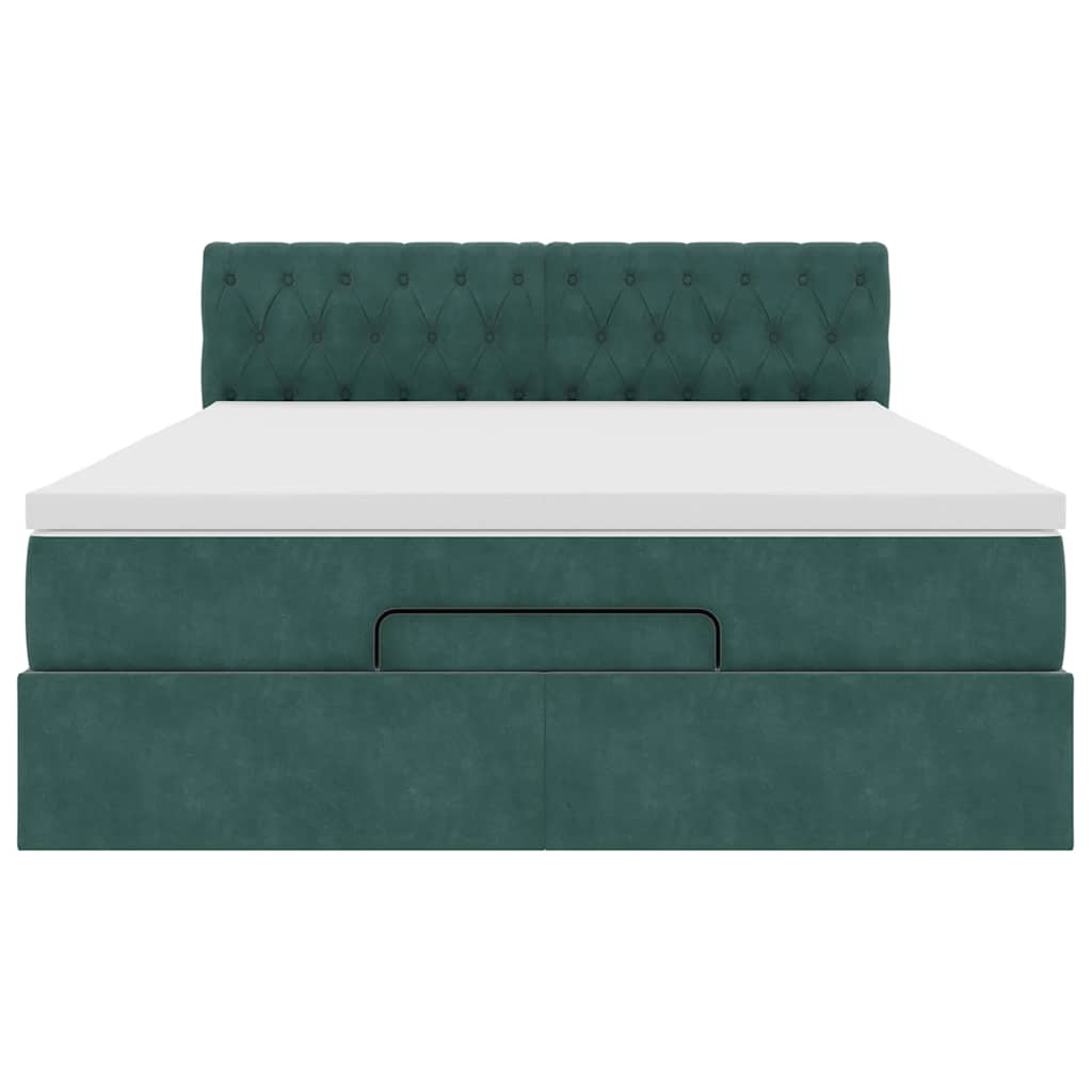 Estrutura de cama otomana com colchão 140x200 cm verde escuro