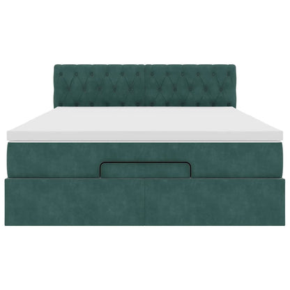 Estrutura de cama otomana com colchão 140x200 cm verde escuro